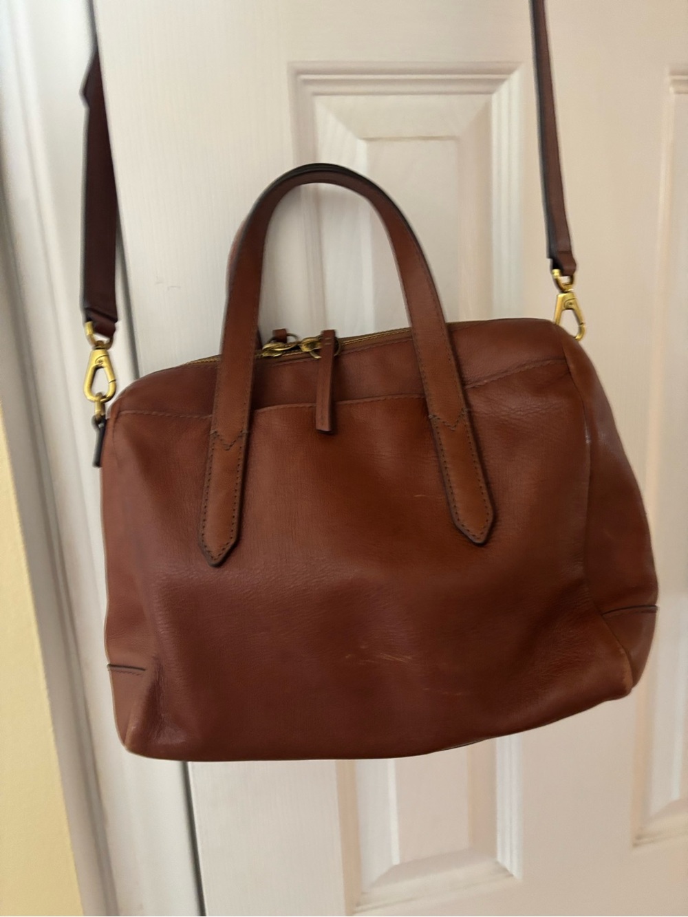 Fossil Chestnut Leather Dome Satchel with Gold Hardware - Picture 2 of 11